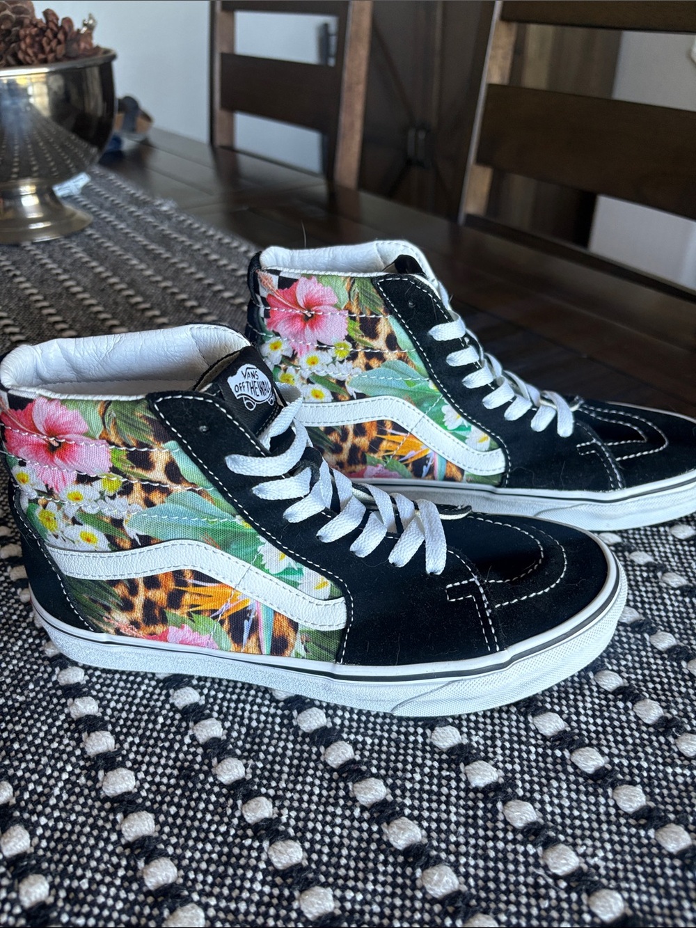 Vans High-Top Sneakers with Black, Pink & Green Floral Leopard Print